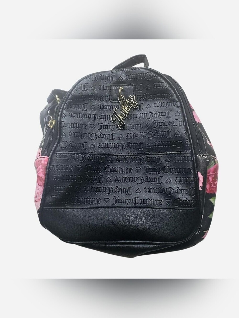 Juicy Couture Backpack Womens Small Black Faux Leather Floral Y2k Goth Festival